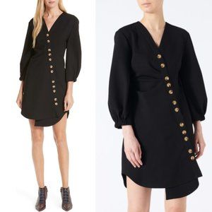 NWT Tibi Asymmetrical Shirt-dress Bond Stretch Sz 6 Black Puff Sleeves